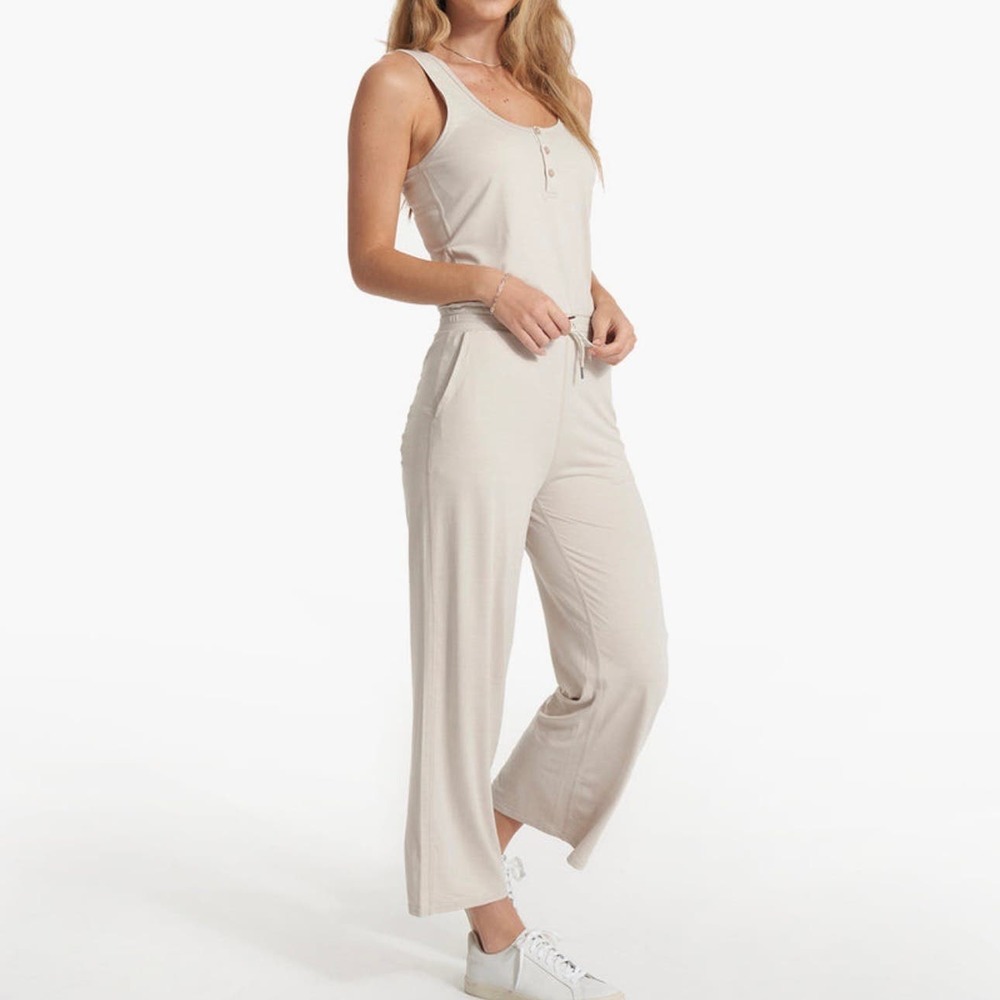 Vuori Falls Sleeveless Wide Leg Jumpsuit Women's XL Beige Lounge